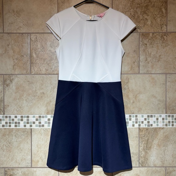 Ted Baker Color Block Navy and White Dress 2 - Picture 2 of 6
